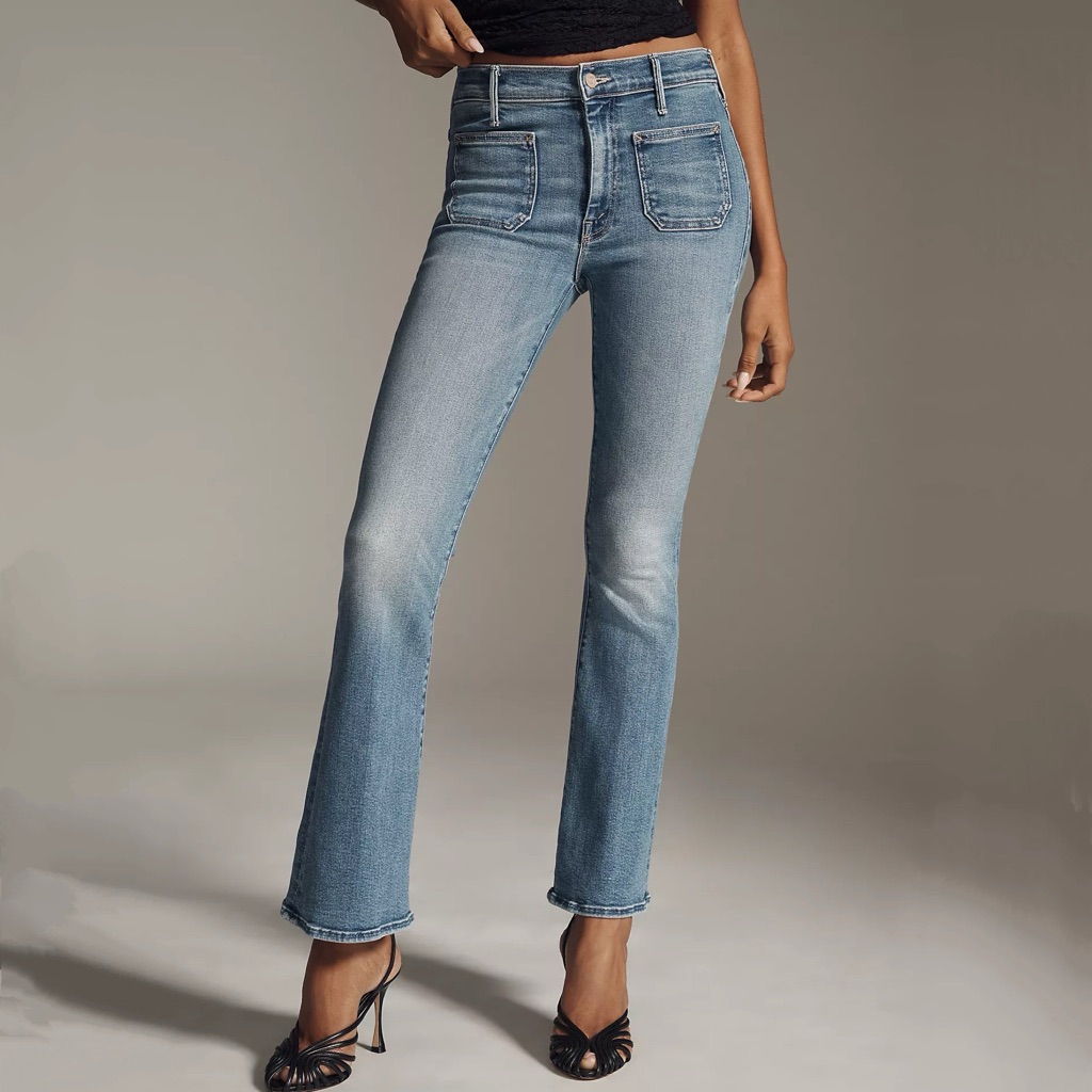 Nwt Mother The Patch Pocket Weekender Mid Rise Flare Jeans Poppin Wheelies 31 P